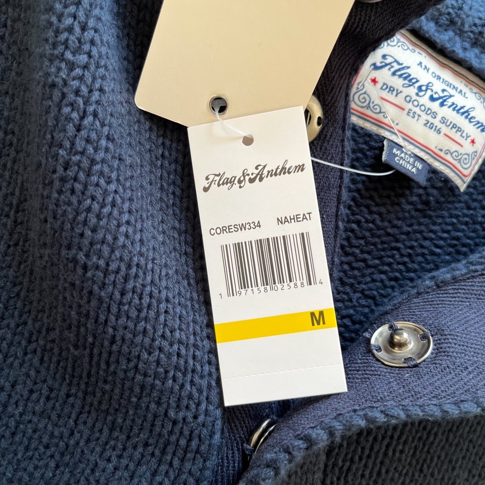 NWT Flag & Anthem 1/4 Snap Heavyweight Knit Mock Neck Sweater Mens Medium Navy - Picture 10 of 11